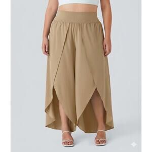 Sz 3X HALARA Khaki Breezeful™ High Waist Split-Leg Pocket Palazzo Flowy Pants